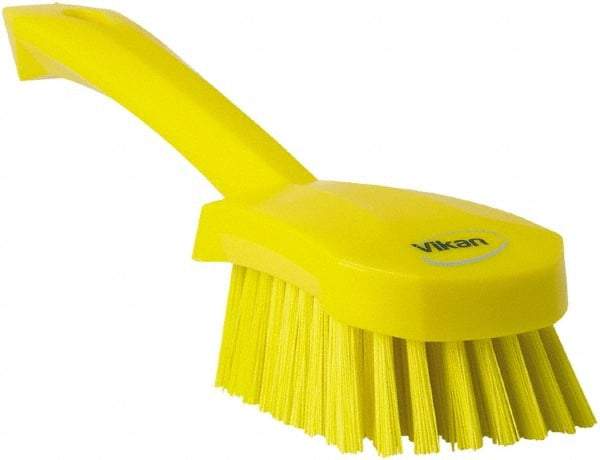 Vikan - 1.3" Bristle Length, Polyester Scrub Brush - 4-1/4" Long x 2-3/4" Wide Head, 10" OAL, Yellow, Polypropylene Block - All Tool & Supply