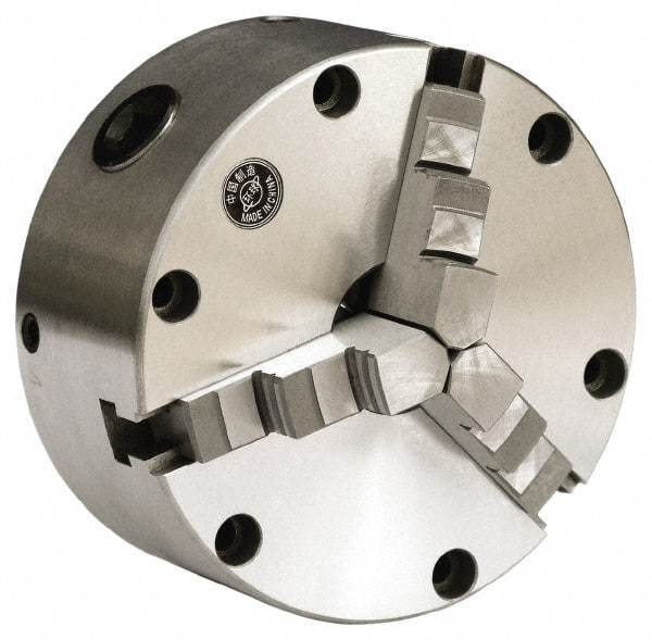 Gibraltar - 3 Jaws, 5" Diam, Self Centering Manual Lathe Chuck - Front Mount, Reversible, 3,000 Max RPM, 1.1811" Through Hole Diam, Cast Iron - All Tool & Supply