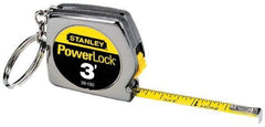 Stanley - 3' x 1/4" Yellow Blade Tape Measure - 1/32 & 1/16" Graduation, Inch Graduation Style, Silver Case - All Tool & Supply