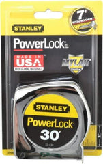 Stanley - 30' x 1" Yellow Blade Tape Measure - 1/16" Graduation, Inch Graduation Style, Silver Case - All Tool & Supply