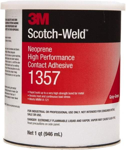 3M - 1 Qt Can Green Contact Adhesive - 1357 1QT HIGH PERFRMNC SCOTCHGRIP CONTACT ADHESV - All Tool & Supply