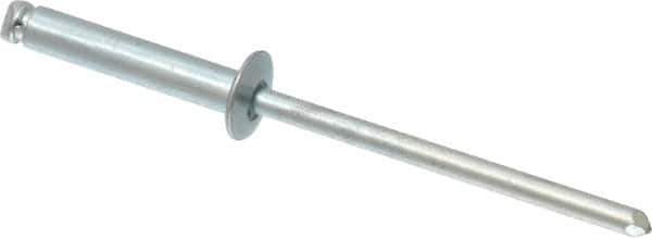 RivetKing - Size 48 Dome Head Steel Open End Blind Rivet - Steel Mandrel, 0.376" to 1/2" Grip, 1/4" Head Diam, 0.129" to 0.133" Hole Diam, 0.65" Length Under Head, 1/8" Body Diam - All Tool & Supply