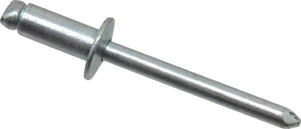 RivetKing - Size 64 Dome Head Steel Open End Blind Rivet - Steel Mandrel, 0.188" to 1/4" Grip, 3/8" Head Diam, 0.192" to 0.196" Hole Diam, 0.45" Length Under Head, 3/16" Body Diam - All Tool & Supply