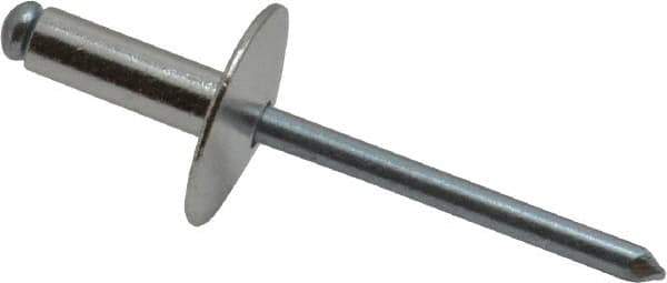 RivetKing - Size 66 Large Flange Dome Head Aluminum Open End Blind Rivet - Steel Mandrel, 0.251" to 3/8" Grip, 5/8" Head Diam, 0.192" to 0.196" Hole Diam, 0.575" Length Under Head, 3/16" Body Diam - All Tool & Supply