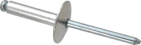 RivetKing - Size 610 Large Flange Dome Head Aluminum Open End Blind Rivet - Steel Mandrel, 0.501" to 5/8" Grip, 5/8" Head Diam, 0.192" to 0.196" Hole Diam, 0.825" Length Under Head, 3/16" Body Diam - All Tool & Supply