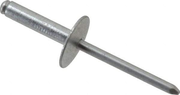 RivetKing - Size 610 Large Flange Dome Head Aluminum Open End Blind Rivet - Aluminum Mandrel, 0.501" to 5/8" Grip, 5/8" Head Diam, 0.192" to 0.196" Hole Diam, 0.825" Length Under Head, 3/16" Body Diam - All Tool & Supply