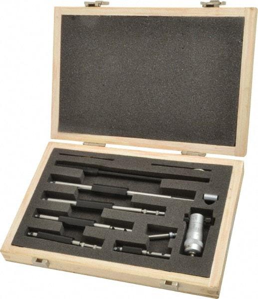 SPI - 2 to 8", Mechanical, Interchangeable Rod Micrometer - 0.001 Inch Graduation, Accurate Up to 0.0004 Inch, 0.248 Inch Rod Diameter, 1/2 Inch Travel, 6 Rods, NIST Traceability Certification Included - All Tool & Supply