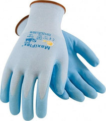 ATG - Size M (8) Nitrile Coated Nylon General Protection Work Gloves - For General Purpose, Knit Wrist Cuff, Full Fingered, Light Blue, Paired - All Tool & Supply