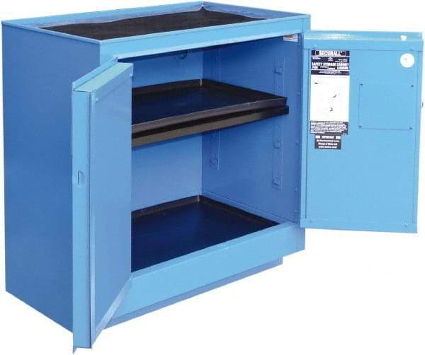 Securall Cabinets - 2 Door, 1 Shelf, Blue Steel Standard Safety Cabinet for Corrosive Chemicals - 36" High x 35" Wide x 22" Deep, Manual Closing Door, 3 Point Key Lock, 24 Gal Capacity - All Tool & Supply