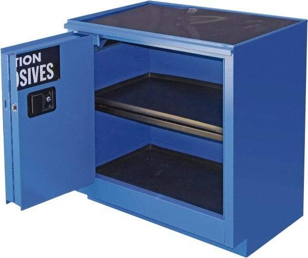 Securall Cabinets - 2 Door, 1 Shelf, Blue Steel Standard Safety Cabinet for Corrosive Chemicals - 36" High x 35" Wide x 22" Deep, Sliding Door, 3 Point Key Lock, 24 Gal Capacity - All Tool & Supply