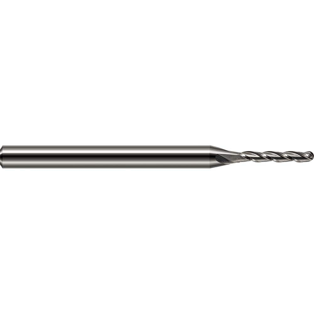 Ball End Mill: 0.047″ Dia, 0.187″ LOC, 3 Flute, Solid Carbide 2-1/2″ OAL, 1/8″ Shank Dia, 30 ° Helix, Uncoated, Single End