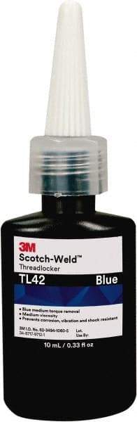 3M - 1 mL, Blue, Medium Strength Liquid Threadlocker - Series TL42, 24 hr Full Cure Time - All Tool & Supply