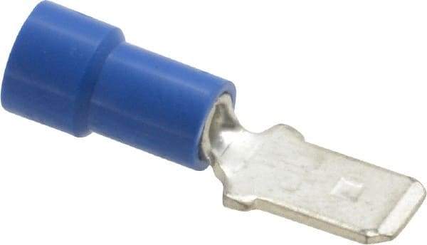 Made in USA - 16 to 14 AWG, Noninsulated, Male Wire Disconnect - 1/4 Inch Wide Tab, Blue - All Tool & Supply