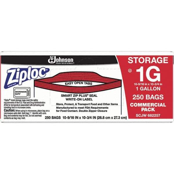 Ziploc - 250 Piece, 1 Gallon Capacity, 10-3/4 Inch High x 10-9/16 Inch Wide, Ziploc Storage Bag - 1.75 mil Thick, Rectangle Clear Plastic - All Tool & Supply