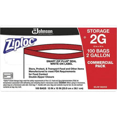 Ziploc - 100 Piece, 2 Gallon Capacity, 13 Inch Long x 15-1/2 Inch Wide, Ziploc Storage Bag - 1.75 mil Thick, Rectangle Clear Plastic - All Tool & Supply