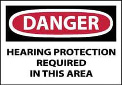 NMC - Accident Prevention Label, Header: DANGER - Legend: Danger - Hearing Protection Required in This Area, English, Red, Black & White, 5" Long x 3" High, Sign Muscle Finish - All Tool & Supply