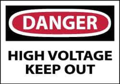 NMC - Accident Prevention Label, Header: DANGER - Legend: Danger - High Voltage - Keep Out, English, Red, Black & White, 5" Long x 3" High, Sign Muscle Finish - All Tool & Supply