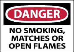 NMC - Accident Prevention Label, Header: DANGER - Legend: Danger - No Smoking, Matches or Open Flames, English, Red, Black & White, 5" Long x 3" High, Sign Muscle Finish - All Tool & Supply