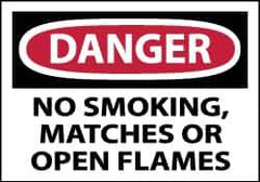 NMC - Accident Prevention Label, Header: DANGER - Legend: Danger - No Smoking, Matches or Open Flames, English, Red, Black & White, 5" Long x 3" High, Sign Muscle Finish - All Tool & Supply