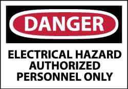 NMC - Accident Prevention Label, Header: DANGER - Legend: Danger - Electrical Hazard - Authorized Personnel Only, English, Red, Black & White, 5" Long x 3" High, Sign Muscle Finish - All Tool & Supply