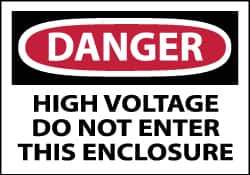 NMC - Accident Prevention Label, Header: DANGER - Legend: Danger - High Voltage - Do Not Enter This Enclosure, English, Red, Black & White, 5" Long x 3" High, Sign Muscle Finish - All Tool & Supply