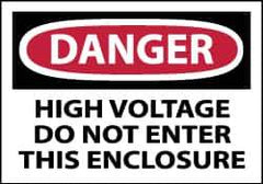 NMC - Accident Prevention Label, Header: DANGER - Legend: Danger - High Voltage - Do Not Enter This Enclosure, English, Red, Black & White, 5" Long x 3" High, Sign Muscle Finish - All Tool & Supply