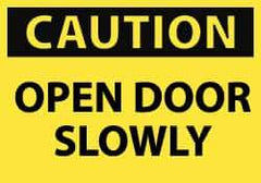 NMC - Caution - Open Door Slowly, Pressure Sensitive Vinyl Fire and Exit Sign - 5" Wide x 3" High - All Tool & Supply