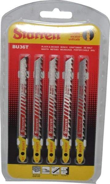 Starrett - 4" Long, 6 Teeth per Inch, Bi-Metal Jig Saw Blade - Toothed Edge, 5/16" Wide x 0.05" Thick, U-Shank, Ground Taper Tooth Set - All Tool & Supply