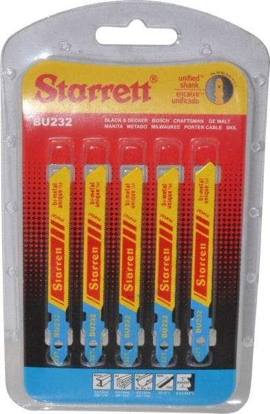 Starrett - 3" Long, 32 Teeth per Inch, Bi-Metal Jig Saw Blade - Toothed Edge, 5/16" Wide x 0.04" Thick, U-Shank, Wavy Tooth Set - All Tool & Supply