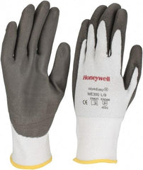 Honeywell - Size L (9), ANSI Cut Lvl 3, Abrasion Lvl 5, Polyurethane Coated Cut Resistant Gloves - 9.5" Long, Palm & Fingers Coated, HPPE Lining, Knit Wrist, Light Gray/Gray, Paired - All Tool & Supply