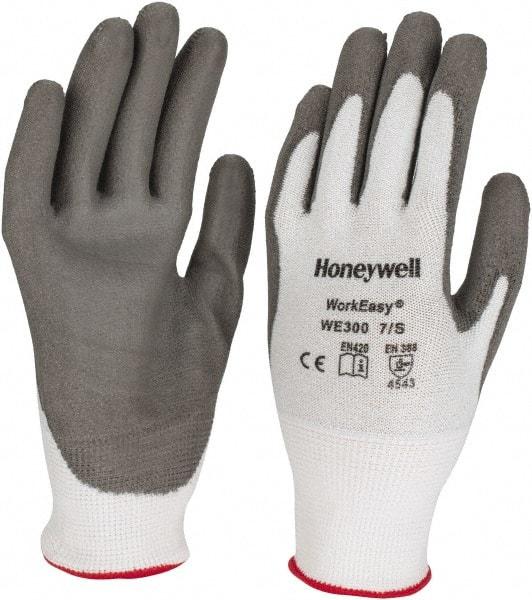 Honeywell - Size S (7), ANSI Cut Lvl 3, Abrasion Lvl 5, Polyurethane Coated Cut Resistant Gloves - 9.5" Long, Palm & Fingers Coated, HPPE Lining, Knit Wrist, Light Gray/Gray, Paired - All Tool & Supply