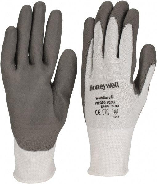 Honeywell - Size XL (10), ANSI Cut Lvl 3, Abrasion Lvl 5, Polyurethane Coated Cut Resistant Gloves - 9.5" Long, Palm & Fingers Coated, HPPE Lining, Knit Wrist, Light Gray/Gray, Paired - All Tool & Supply