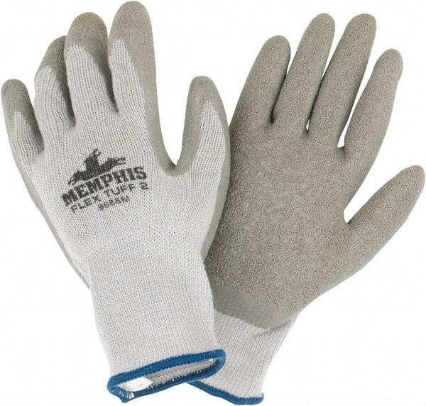 MCR Safety - Size M (8) Latex Coated Cotton Blend General Protection Work Gloves - For General Purpose, Palm & Fingers Coated, Knit Wrist Cuff, Full Fingered, Gray/Blue, Paired - All Tool & Supply