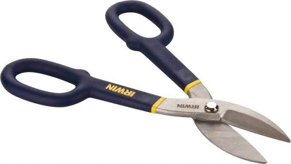 Irwin - 2" Length of Cut, Straight Pattern Tinner's Snip - 10" OAL, Vinyl Handle, 24 AWG Steel Capacity - All Tool & Supply