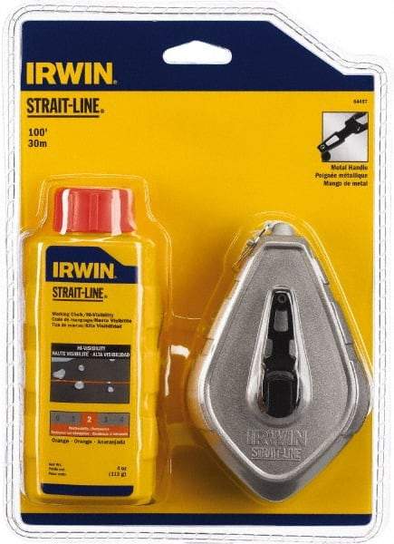 Irwin - 100' Long Reel & Chalk Set - Orange, Includes (1) 4 oz High Visibility Orange Chalk (1:1) & (1) Aluminum Reel - All Tool & Supply