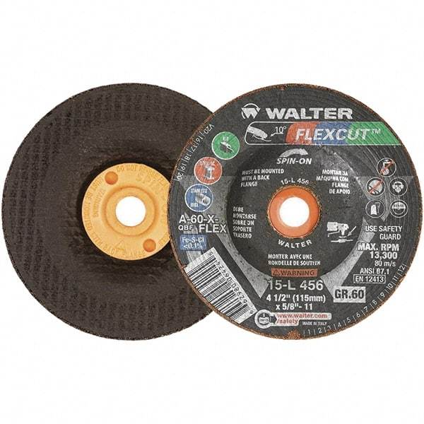 WALTER Surface Technologies - 4-1/2" Diam x 5/8" Hole, 60 Grit Surface Grinding Wheel - Aluminum Oxide, Medium Grade, 13,300 Max RPM - All Tool & Supply