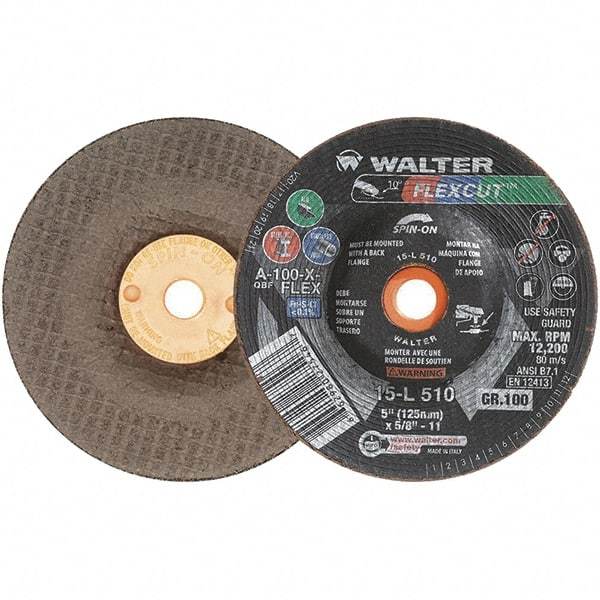 WALTER Surface Technologies - 5" Diam x 5/8" Hole, 100 Grit Surface Grinding Wheel - Aluminum Oxide, Fine Grade, 12,200 Max RPM - All Tool & Supply