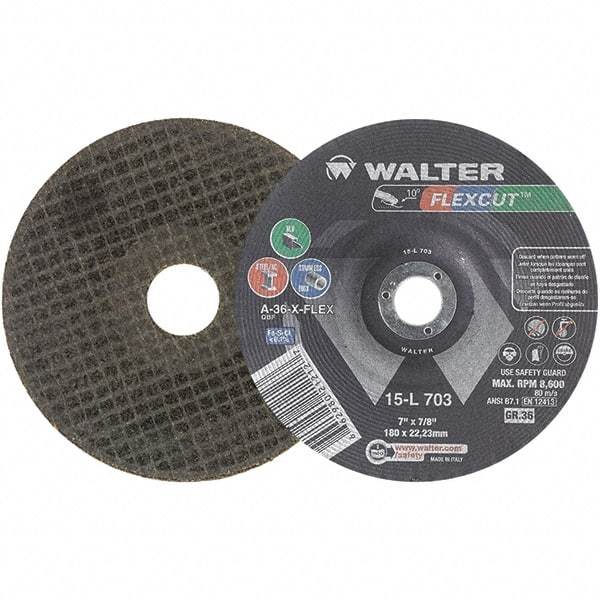 WALTER Surface Technologies - 7" Diam x 7/8" Hole, 36 Grit Surface Grinding Wheel - Aluminum Oxide, Very Coarse Grade, 8,600 Max RPM - All Tool & Supply