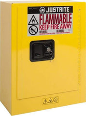 Justrite - 1 Door, 1 Shelf, Yellow Steel Space Saver Safety Cabinet for Flammable and Combustible Liquids - 22" High x 17" Wide x 8" Deep, Manual Closing Door, 2 Gal Capacity - All Tool & Supply