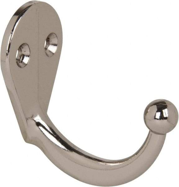 National Mfg. - 1" Wide x 1-3/4" High x 0.13" Thick, Single Prong Robe Hook - 1-3/4" Projection, Nickel Plated - All Tool & Supply