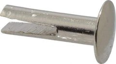 RivetKing - 0.1 to 0.17" Hole Diam, Dome Head, Nickel Plated Steel, Split Rivet - 5/16 Head Diam, 1/2" Length Under Head, 9/64 Body Diam - All Tool & Supply