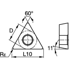 Kennametal - TPGW21.51 S0415 Grade KB1610 PCBN Turning Insert - 60° Triangle, 1/4" Inscr Circle, 3/32" Thick, 1/64" Corner Radius - All Tool & Supply