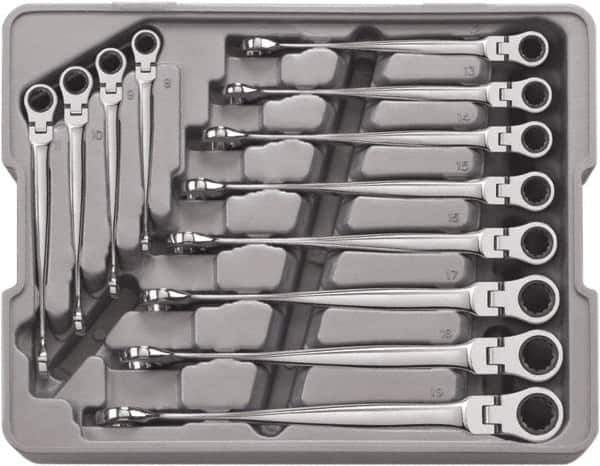 GearWrench - 12 Piece, 8mm to 19mm, 12 Point Ratcheting Combination Wrench/X-Beam Set - Metric Measurement Standard, Chrome Finish, Comes in Plastic Tray - All Tool & Supply