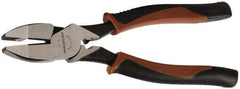 Paramount - 9" OAL, 1-9/16" Jaw Length x 1-1/4" Jaw Width, Side Cutting Linesman's Pliers - Serrated Jaw, New England Style Head, Double Injection Molded Handles - All Tool & Supply