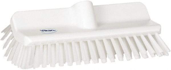 Vikan - 1-1/2" Bristle Length, Polyester Cleaning & Finishing Brush - 9-5/8" Long x 5" Wide Head, 10" OAL, European Threaded Handle, White, Polypropylene Block - All Tool & Supply