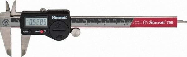 Starrett - 0 to 150mm Range, 0.01mm Resolution, IP67 Electronic Caliper - Stainless Steel with 1-1/2" Stainless Steel Jaws, 0.02mm Accuracy, Serial Output - All Tool & Supply