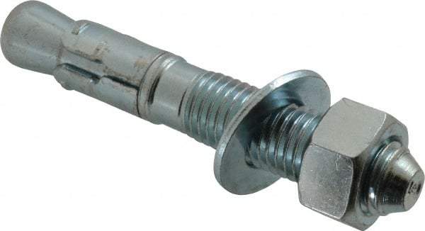 Powers Fasteners - 3/4" Diam, 3/4" Drill, 4-3/4" OAL, 1-7/8" Min Embedment Wedge Expansion Concrete Anchor - 1018 Steel, Zinc-Plated Finish, Hex Nut Head, Hex Drive, 2-1/4" Thread Length - All Tool & Supply