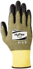 Ansell - Size XS (6), ANSI Cut Lvl 2, Abrasion Lvl 3, Nitrile Coated Cut Resistant Gloves - Palm & Fingers Coated, Kevlar Lining, Knit Wrist, Black/Yellow, Paired - All Tool & Supply