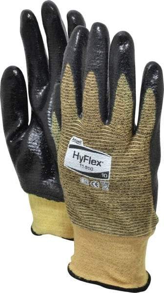 Ansell - Size XL (10), ANSI Cut Lvl 2, Abrasion Lvl 3, Nitrile Coated Cut Resistant Gloves - Palm & Fingers Coated, Kevlar Lining, Knit Wrist, Black/Yellow, Paired - All Tool & Supply