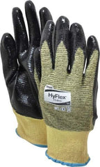 Ansell - Size 2XL (11), ANSI Cut Lvl 2, Abrasion Lvl 3, Nitrile Coated Cut Resistant Gloves - Palm & Fingers Coated, Kevlar Lining, Knit Wrist, Black/Yellow, Paired - All Tool & Supply